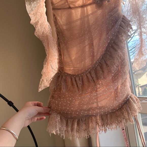 HOUSE OF CB/ Sorrel Blush Vintage Pink Polka Dot Ruffle Frill Lace Mini Dress - Picture 4 of 16